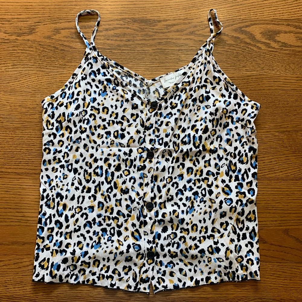 FREE lavender field White Leopard Print Camisole with Blue and Gold Spots